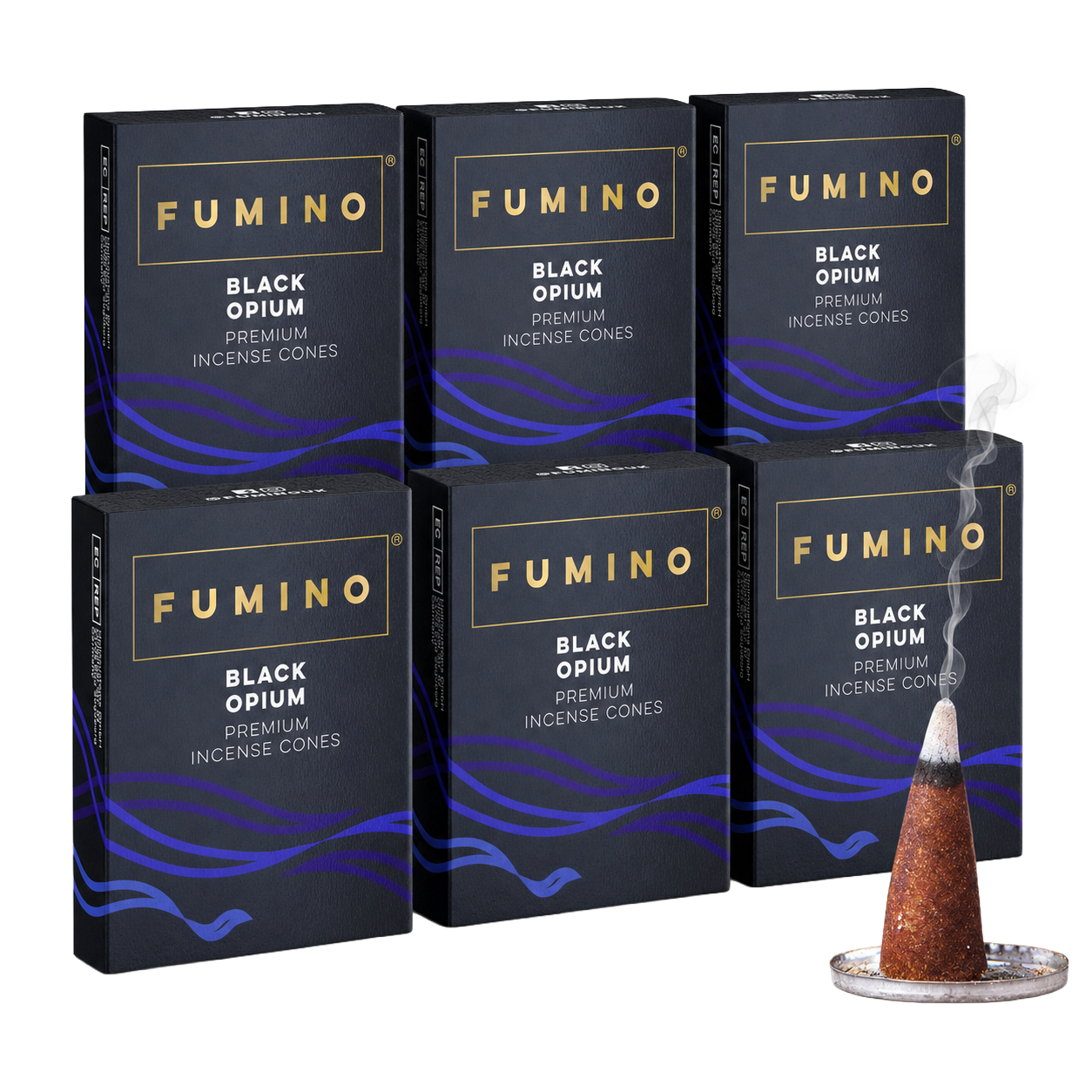 Black Opium Incense Cones Multipack | 6 Boxes, 90 Cones | Aromatherapy & Meditation | Fumino
