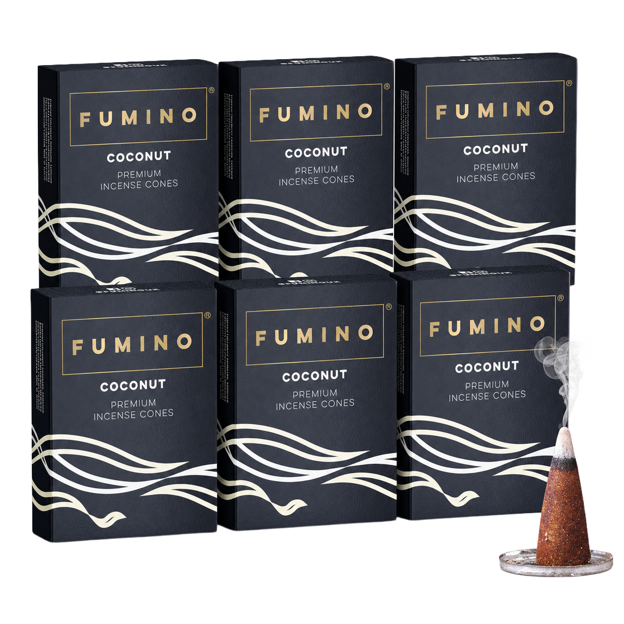 Coconut Incense Cones Multipack | 6 Boxes, 90 Cones | Aromatherapy & Meditation | Fumino