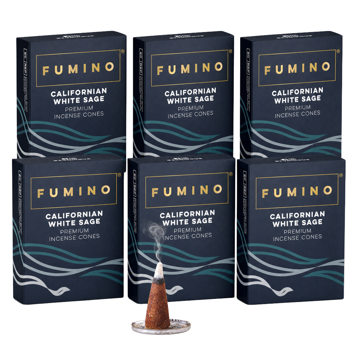 Californian White Sage Incense Cones Multipack | 6 Boxes, 90 Cones | Aromatherapy & Meditation | Fumino