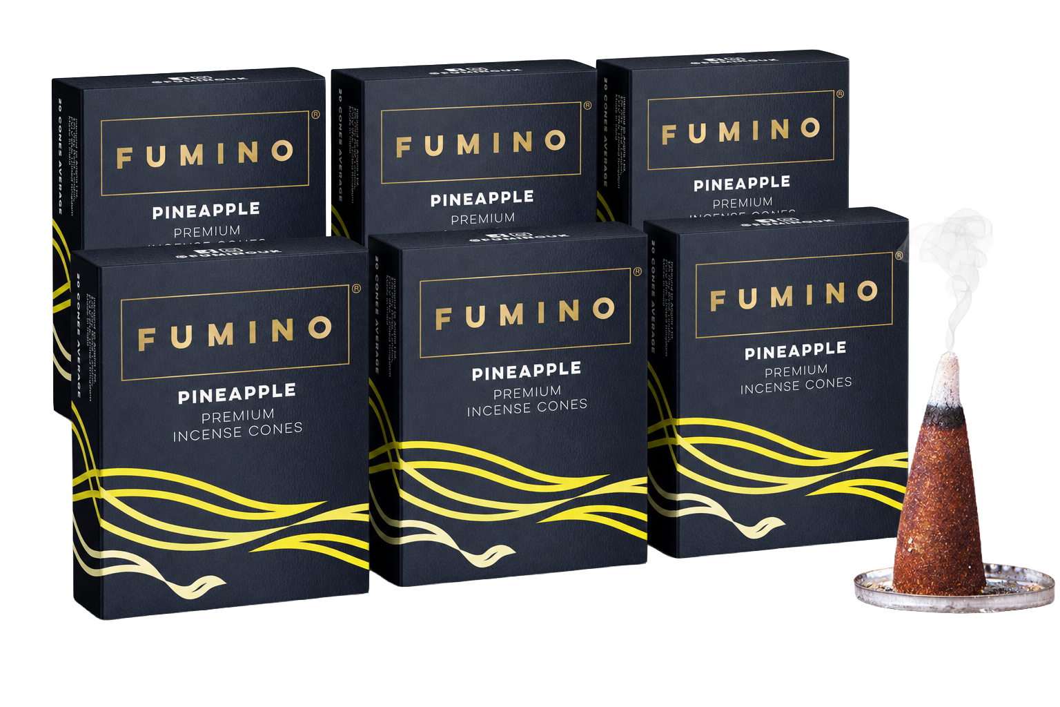 Pineapple Incense Cones Multipack | 6 Boxes, 90 Cones | Aromatherapy & Meditation | Fumino