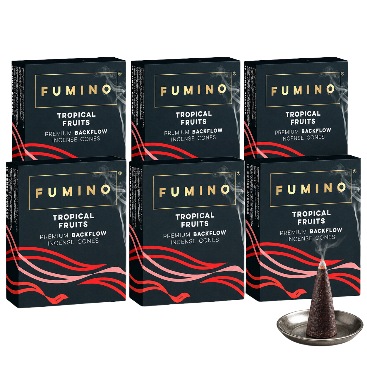 Tropical Fruits Backflow Incense Cones Multipack | 6 Boxes, 90 Cones | For Waterfall Burner | Fumino
