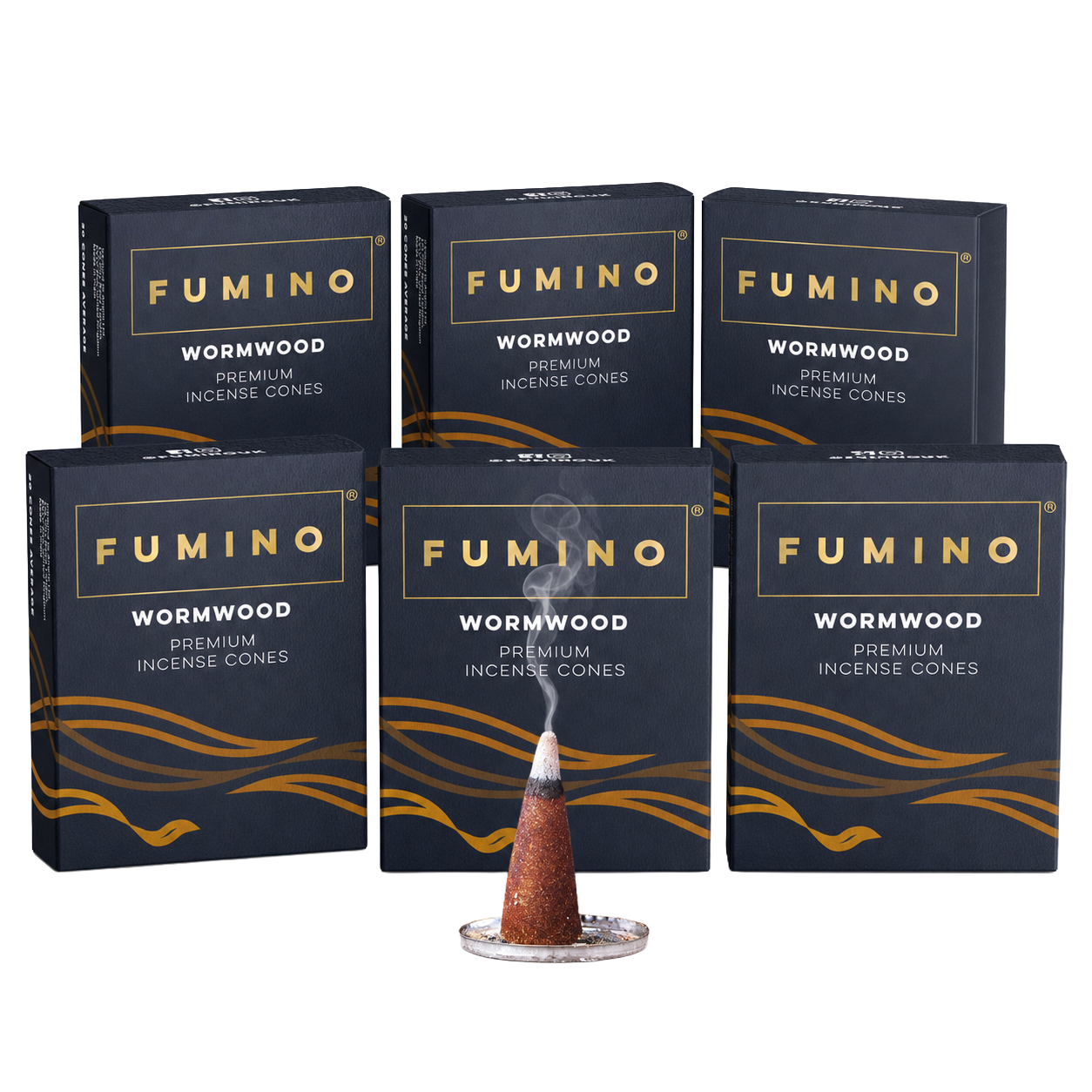 Wormwood Incense Cones Multipack | 6 Boxes, 90 Cones | Aromatherapy & Meditation | Fumino