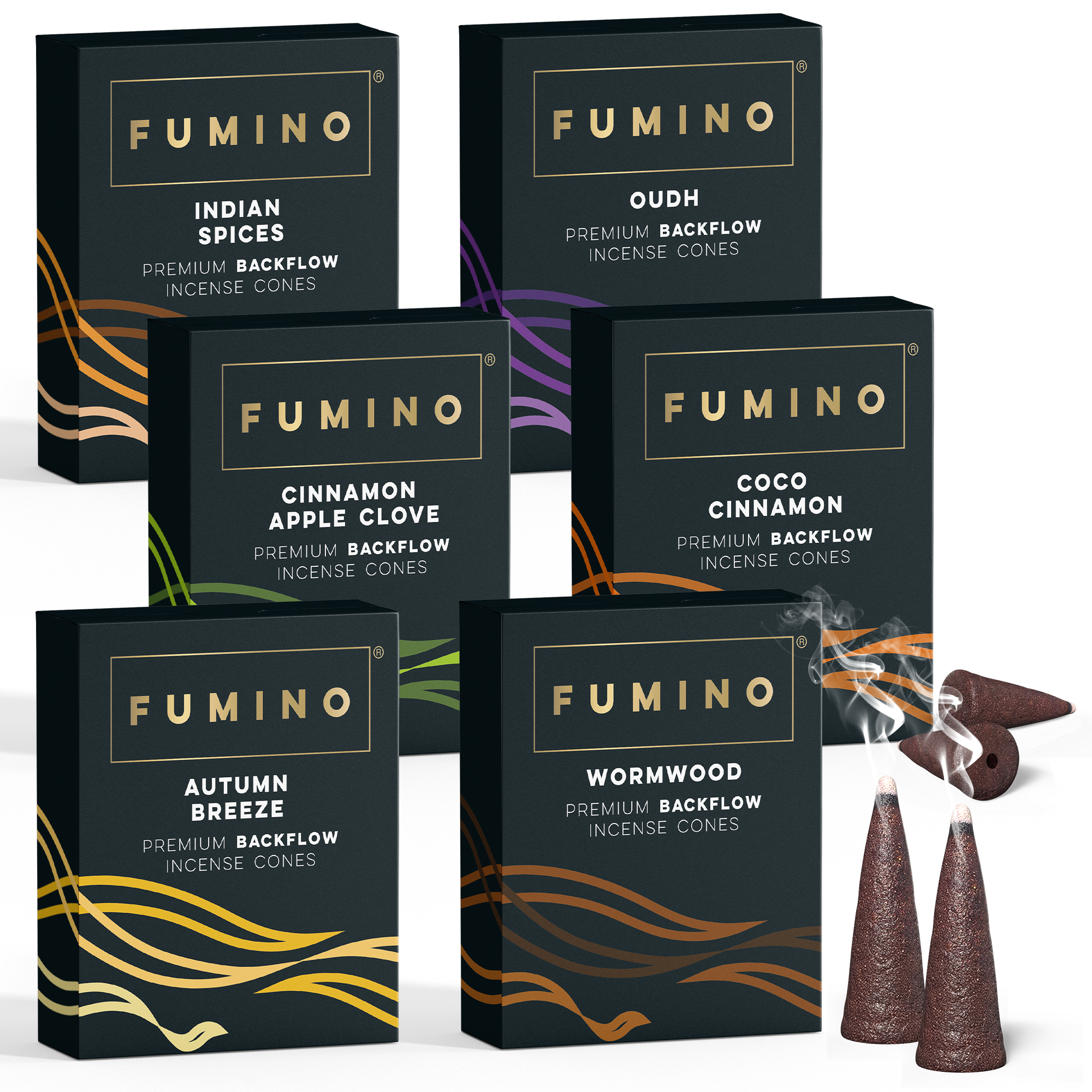 Fireside & Frost Backflow Incense Cones Bundle – 6 Fragrances – Fumino UK Home Fragrance