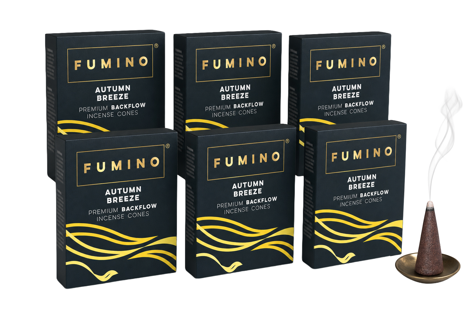 Autumn Breeze Backflow Incense Cones Multipack | 6 Boxes, 90 Cones | For Waterfall Burner | Fumino
