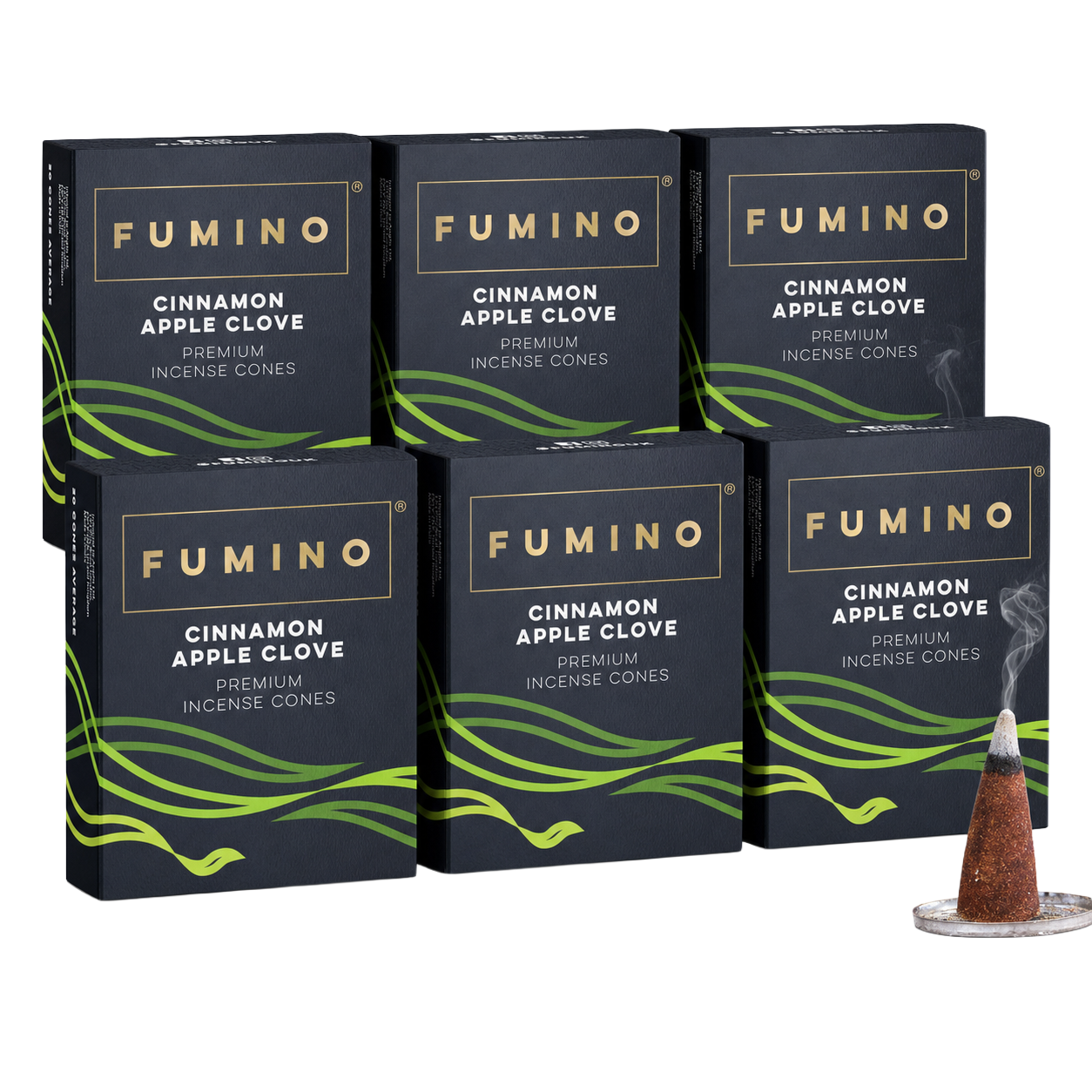Cinnamon Apple Clove Incense Cones Multipack | 6 Boxes, 90 Cones | Aromatherapy & Meditation | Fumino