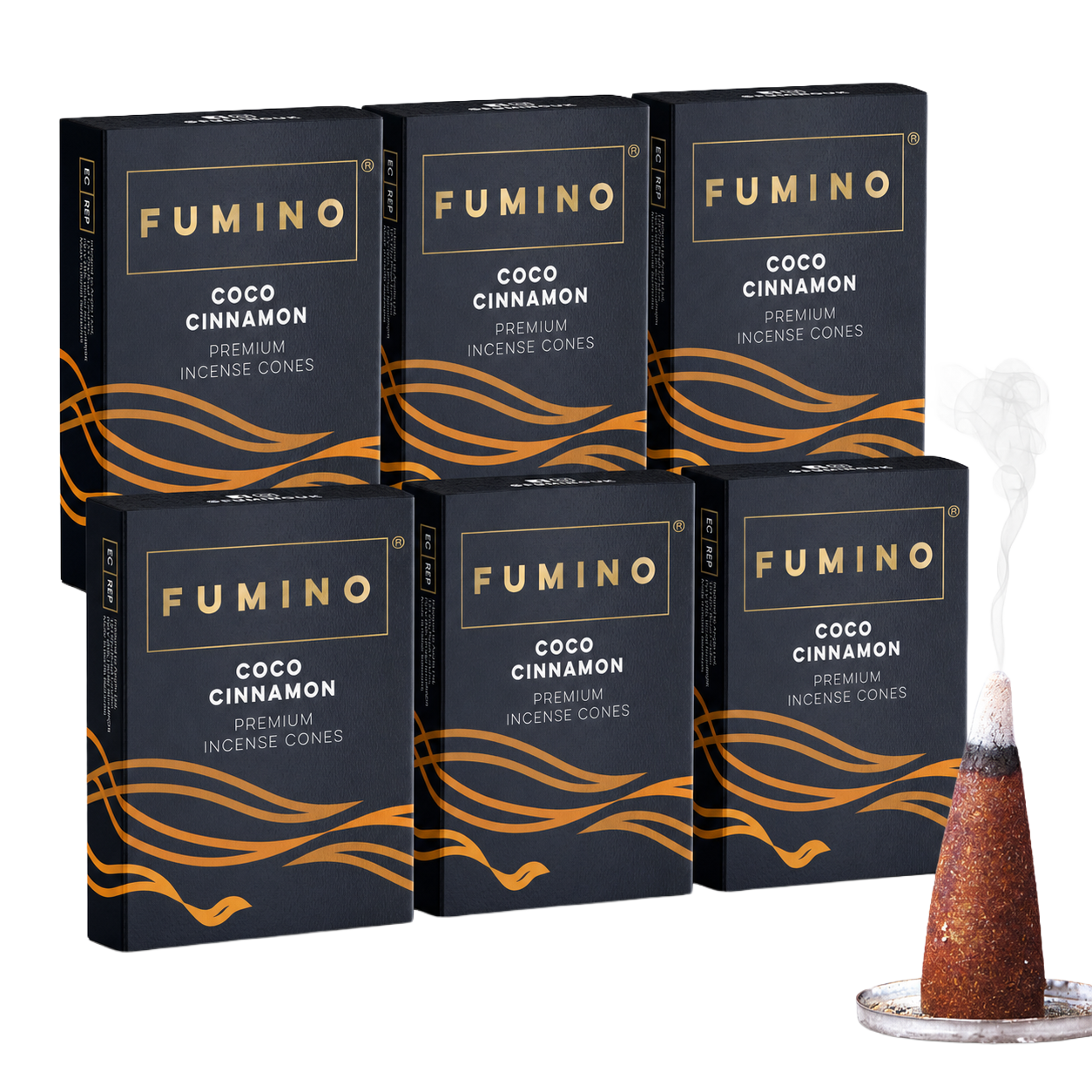 Coco Cinnamon Incense Cones Multipack | 6 Boxes, 90 Cones | Aromatherapy & Meditation | Fumino