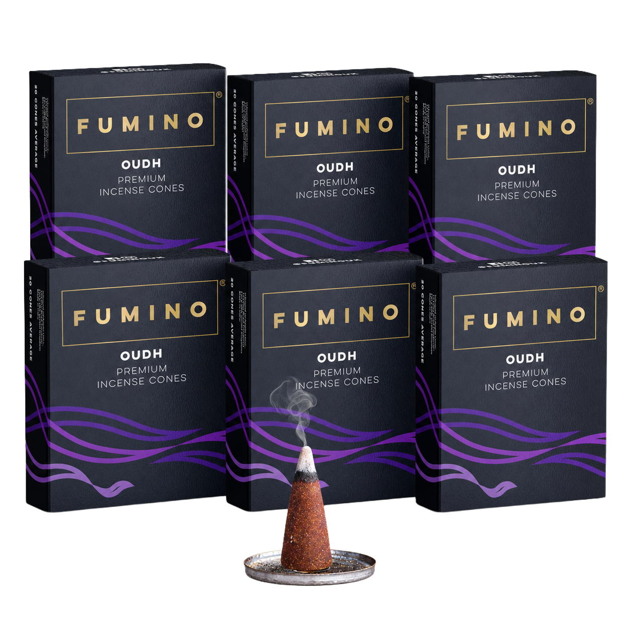 Oudh Incense Cones Multipack | 6 Boxes, 90 Cones | Aromatherapy & Meditation | Fumino