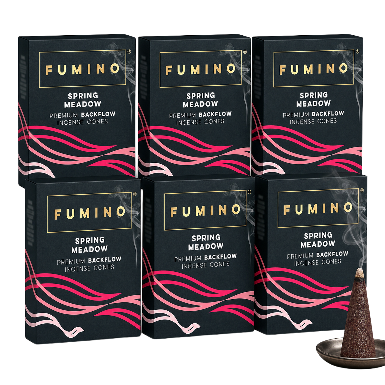 Spring Meadow Backflow Incense Cones Multipack | 6 Boxes, 90 Cones | For Waterfall Burner | Fumino
