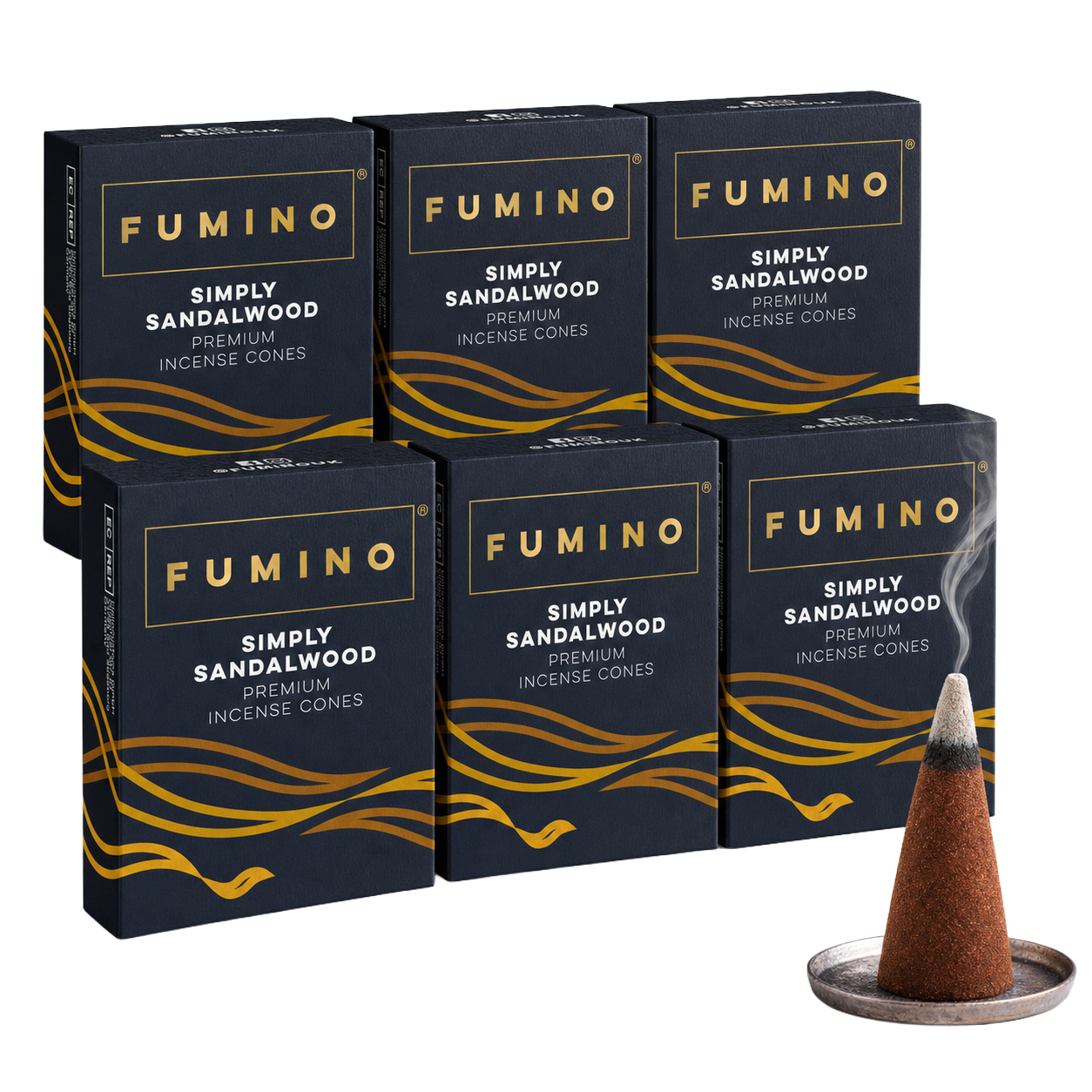 Simply Sandalwood Incense Cones Multipack | 6 Boxes, 90 Cones | Aromatherapy & Meditation | Fumino