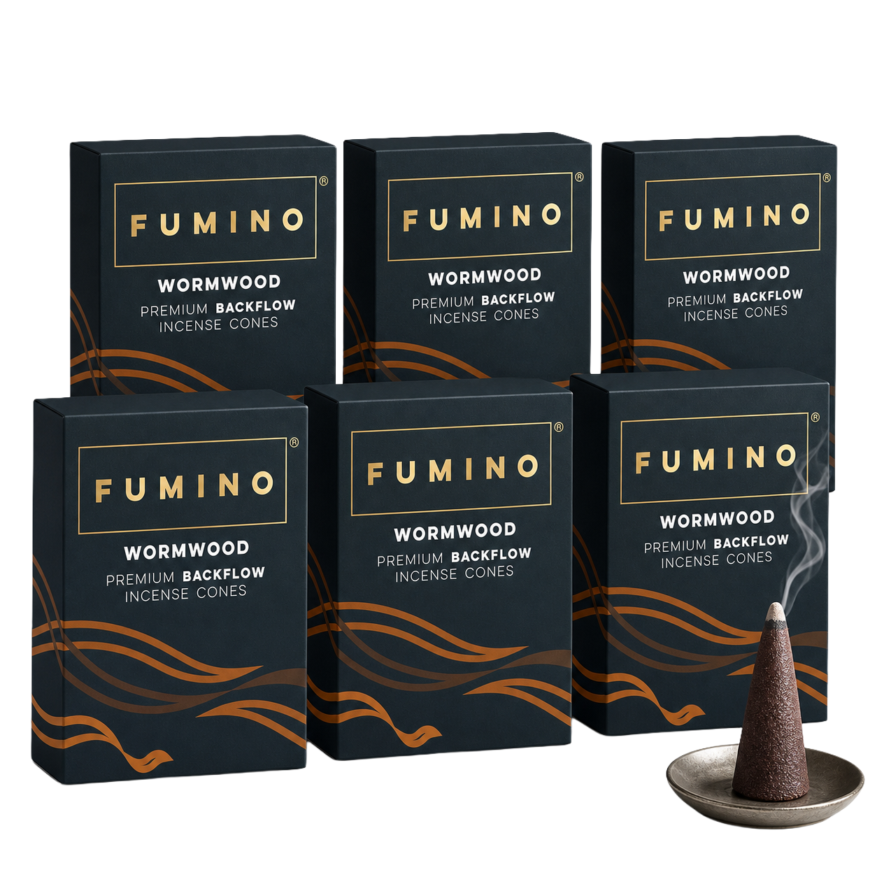 Wormwood Backflow Incense Cones Multipack | 6 Boxes, 90 Cones | For Waterfall Burner | Fumino