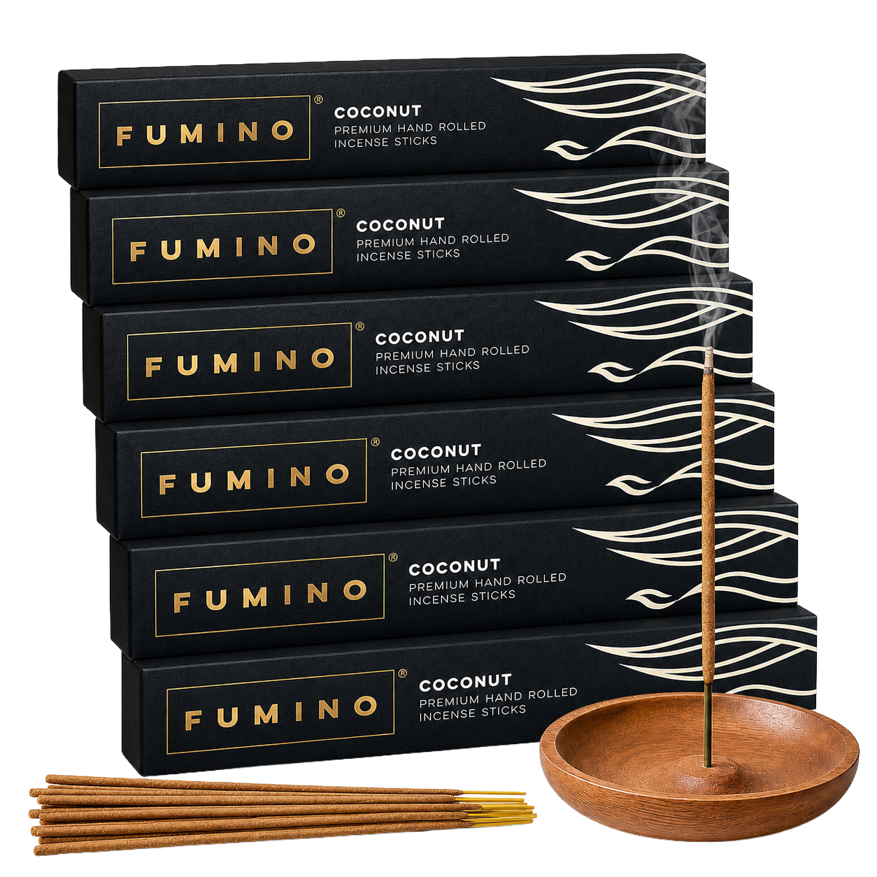 Coconut Incense Sticks Multipack | 6 Boxes, 84 Sticks | Natural Home Fragrance | Fumino