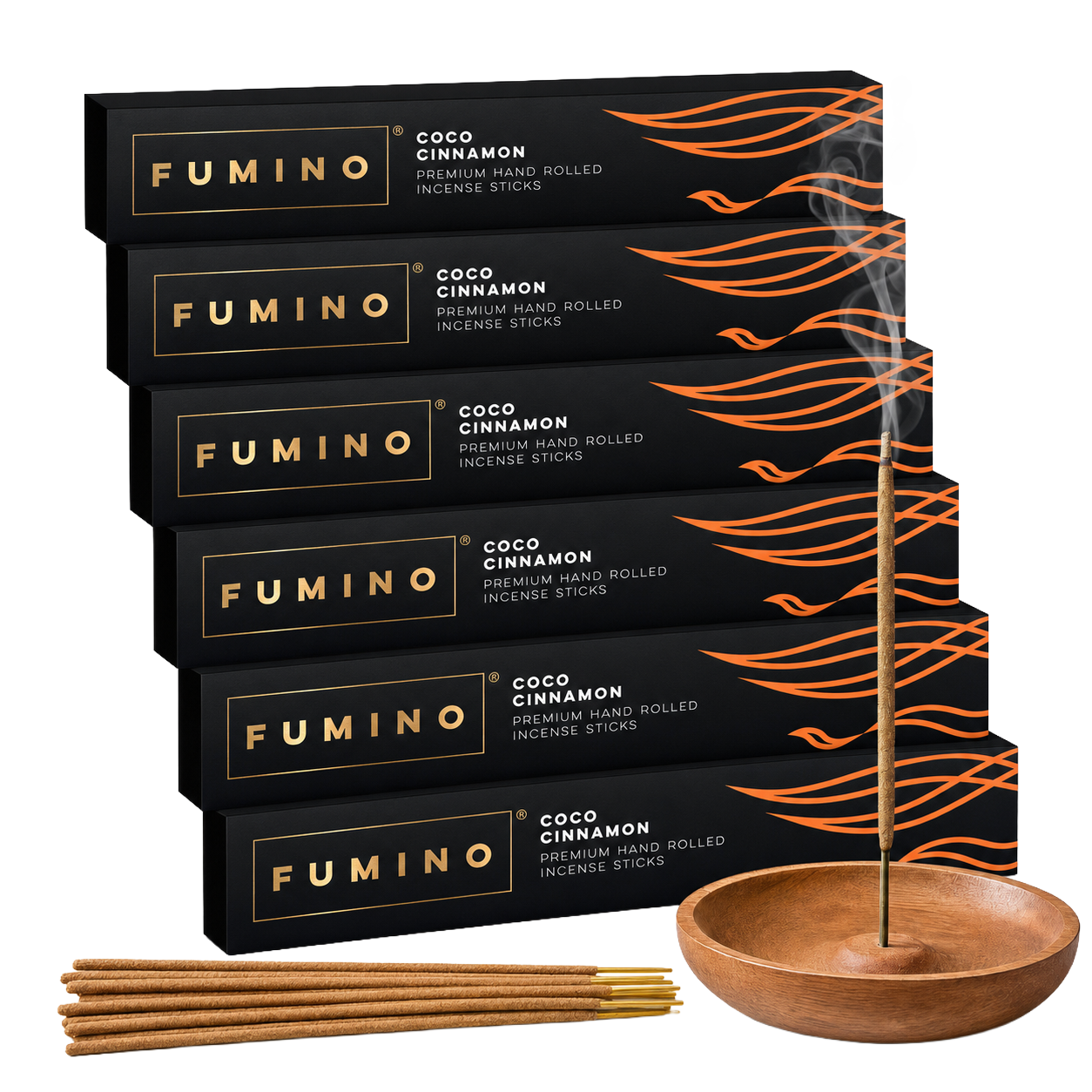 Coco Cinnamon Incense Sticks Multipack | 6 Boxes, 84 Sticks | Natural Home Fragrance | Fumino