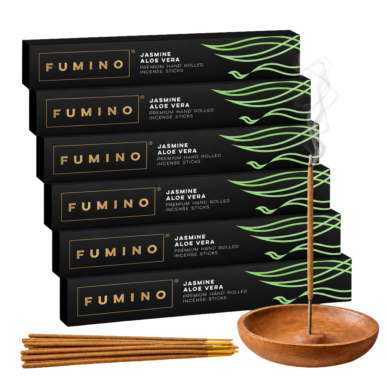 Jasmine Aloe Vera Incense Sticks Multipack | 6 Boxes, 84 Sticks | Natural Home Fragrance | Fumino