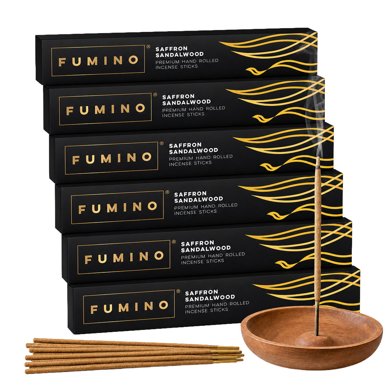 Saffron Sandalwood Incense Sticks Multipack | 6 Boxes, 84 Sticks | Natural Home Fragrance | Fumino