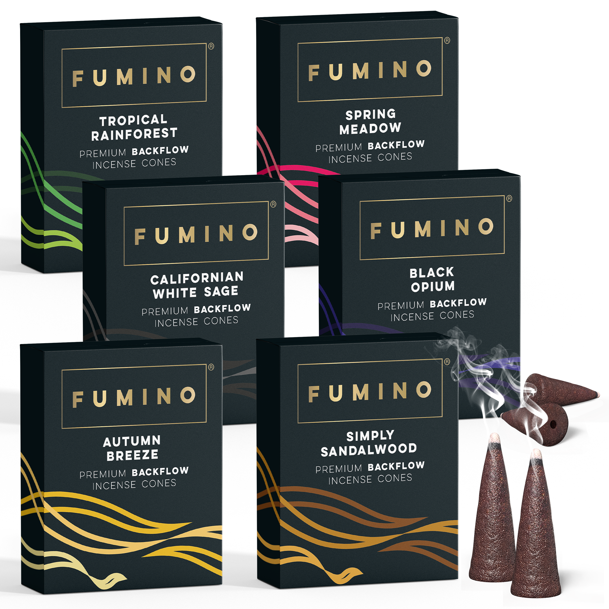 Essentials Backflow Incense Cones Bundle – 6 Fragrances – Fumino UK Home Fragrance